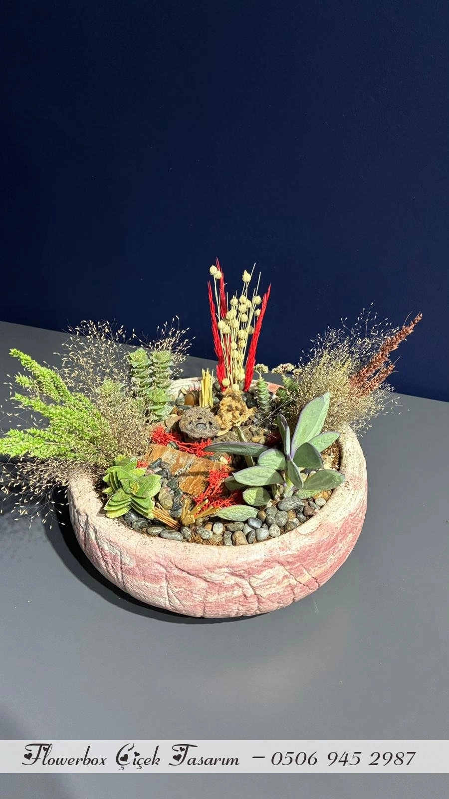 Seramik Saksı İçerisinde Terarrium Aranjmanları 