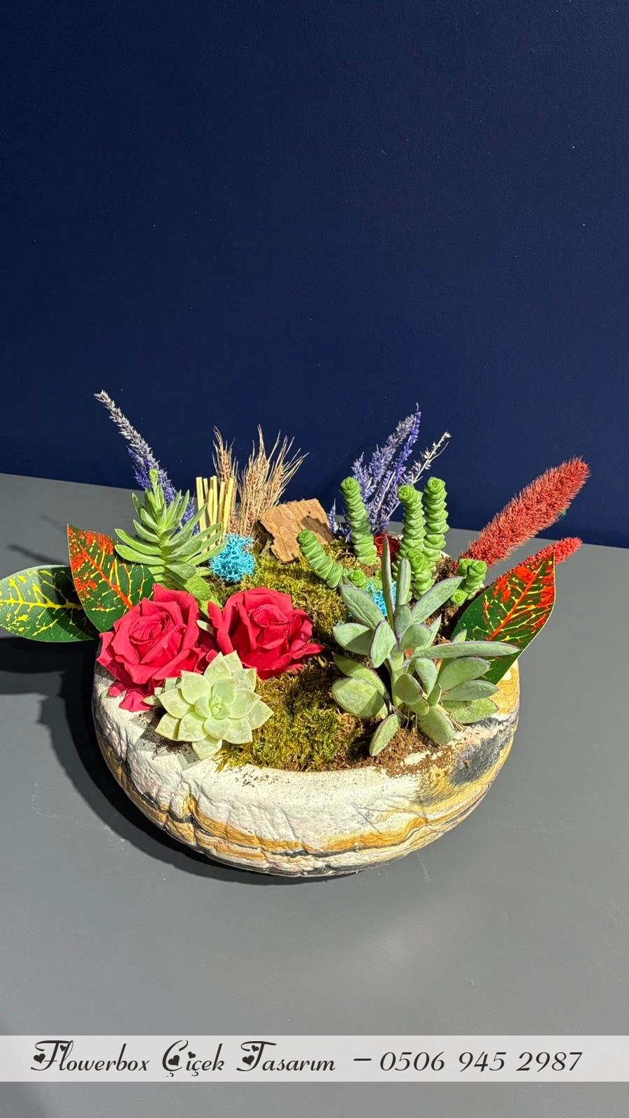 Seramik Saksı İçerisinde Terarrium Aranjmanları 