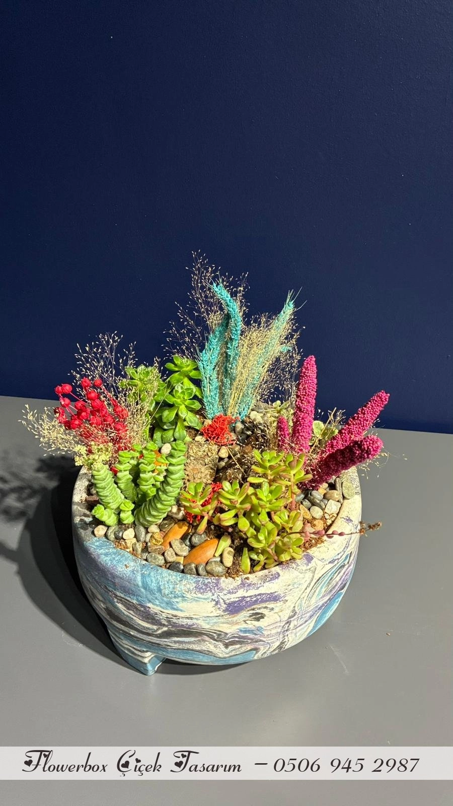 Seramik Saksı İçerisinde Terarrium Aranjmanları 