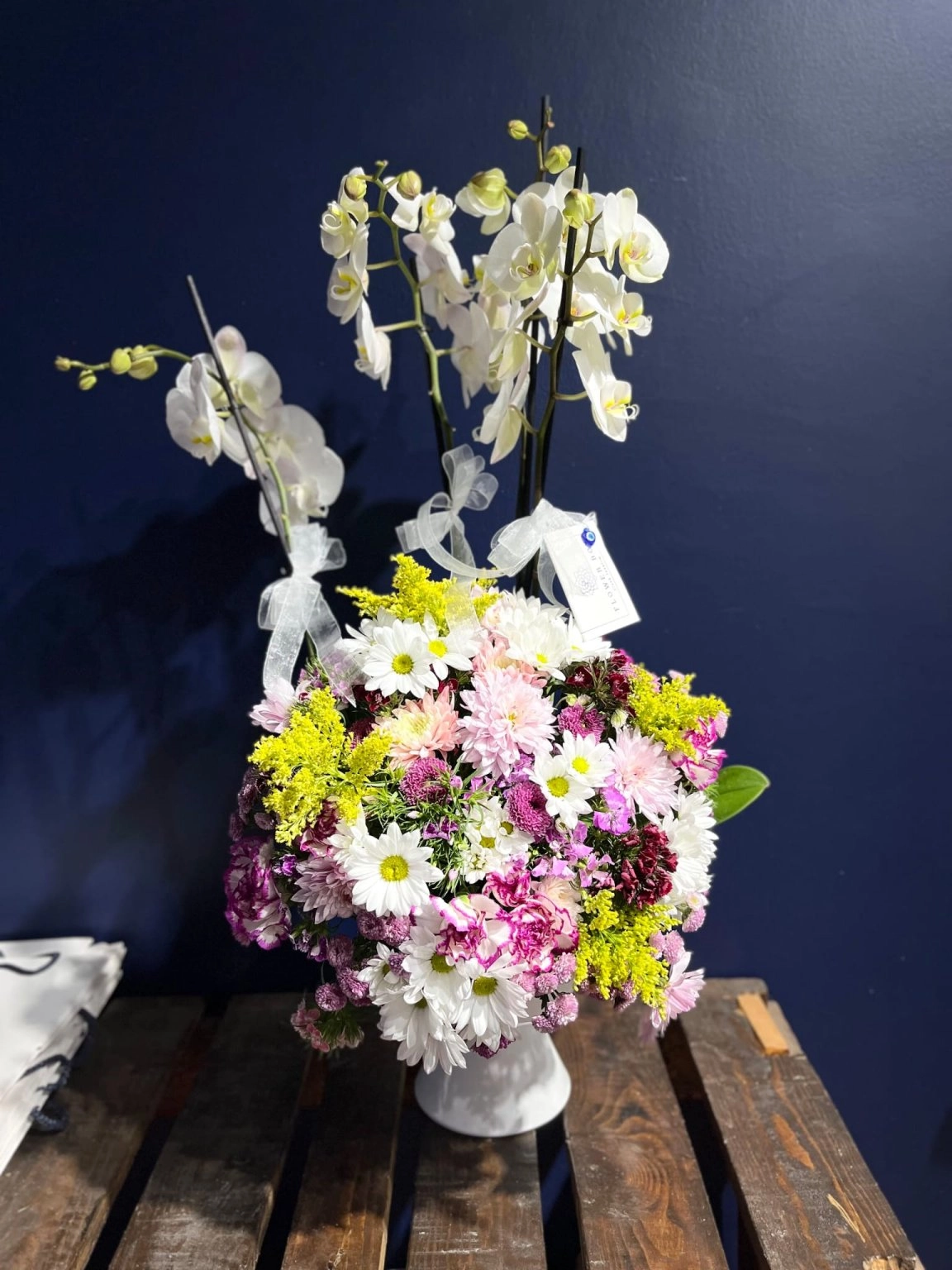 2 Adet Çift Dal Orkide Ile Aranjman ( Seramik Saksı Ile )