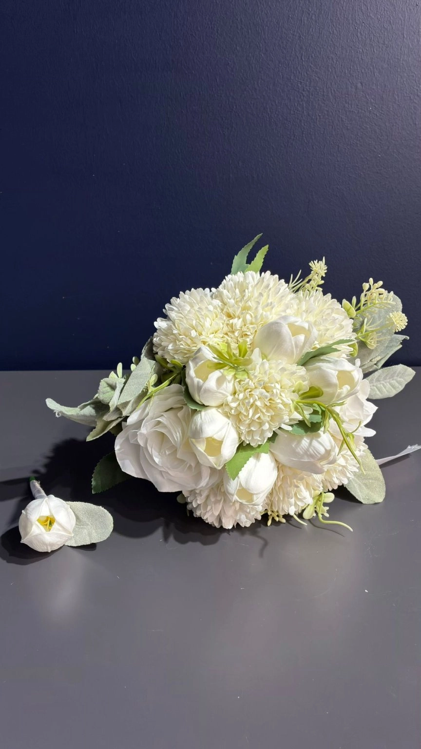 Beyaz Lale Mix  Gelin Buketi ( Yapay )