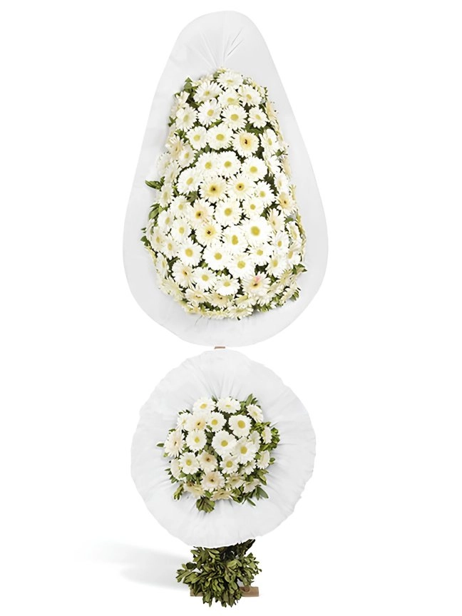 Çift Katlı Beyaz Gelbera Çelenk