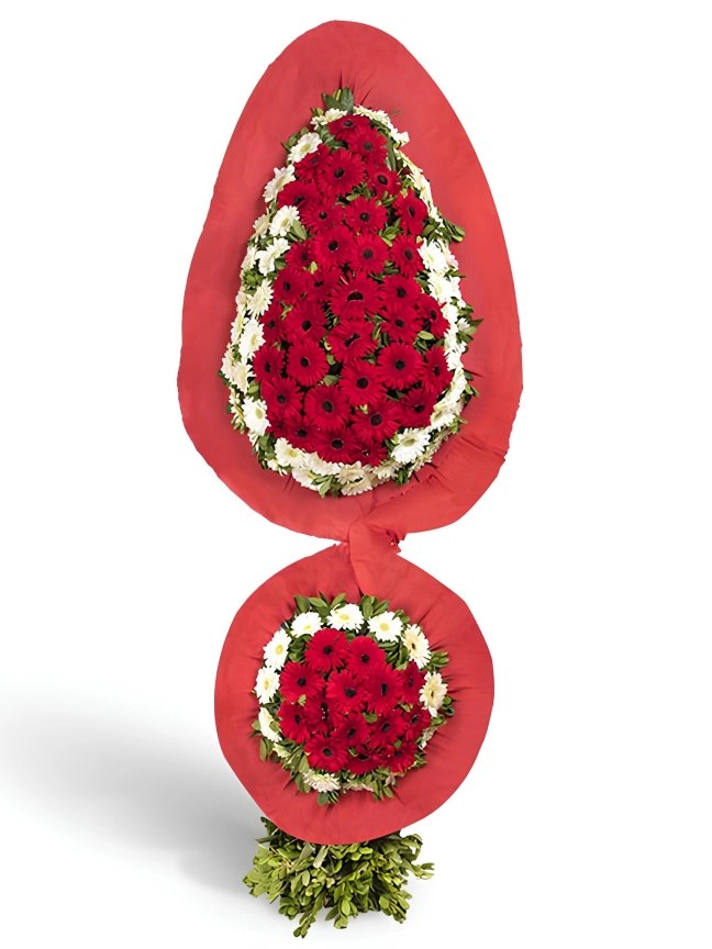 Çift Katlı Kırmızı Gelbera Çelenk