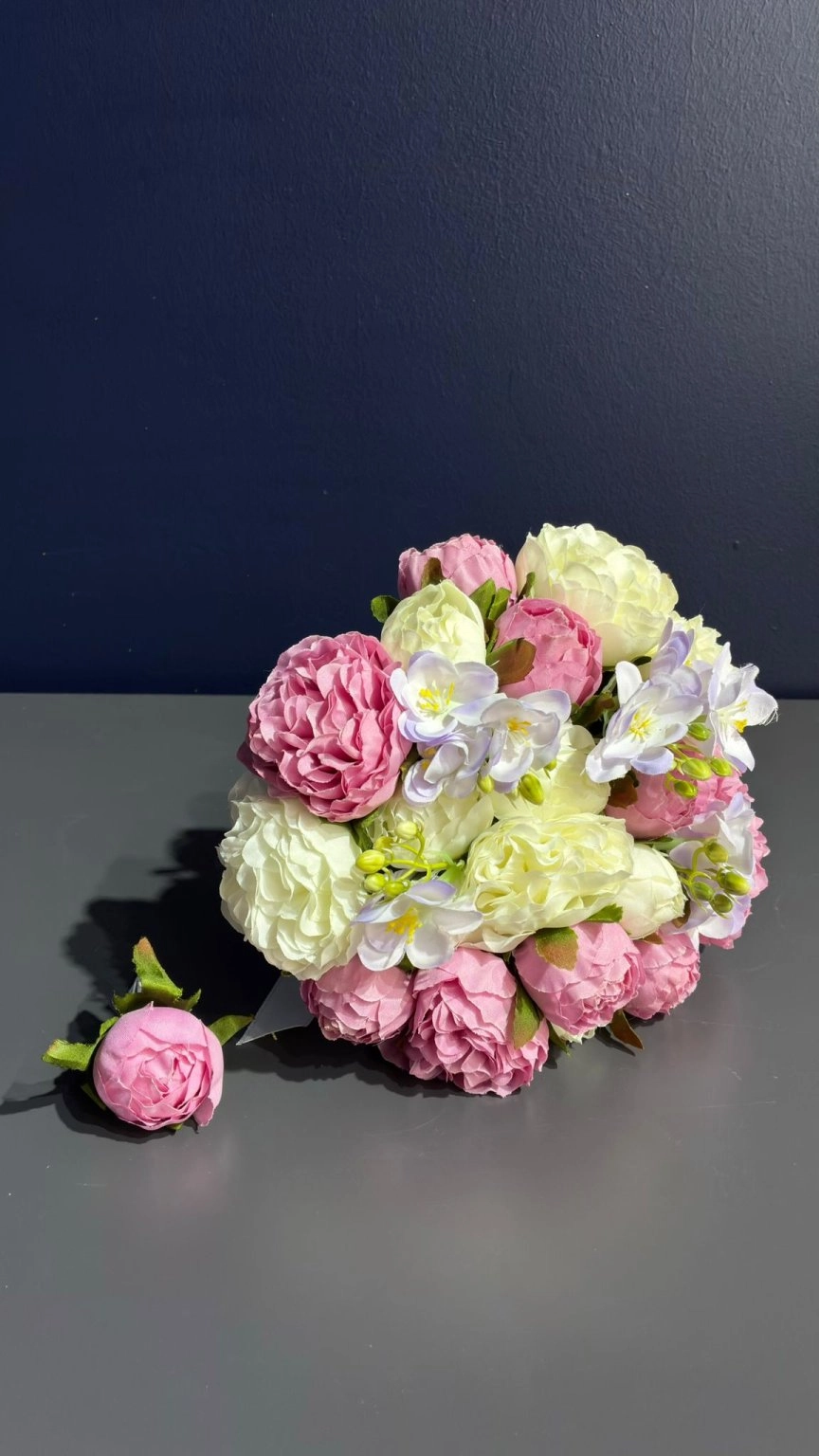 Pembe Beyaz Şakayık Mix Gelin Buketi ( Yapay )