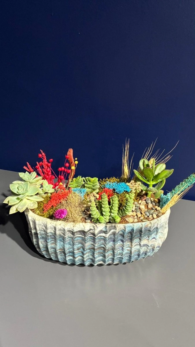 Seramik Saksı İçerisinde Terarrium Aranjmanları 