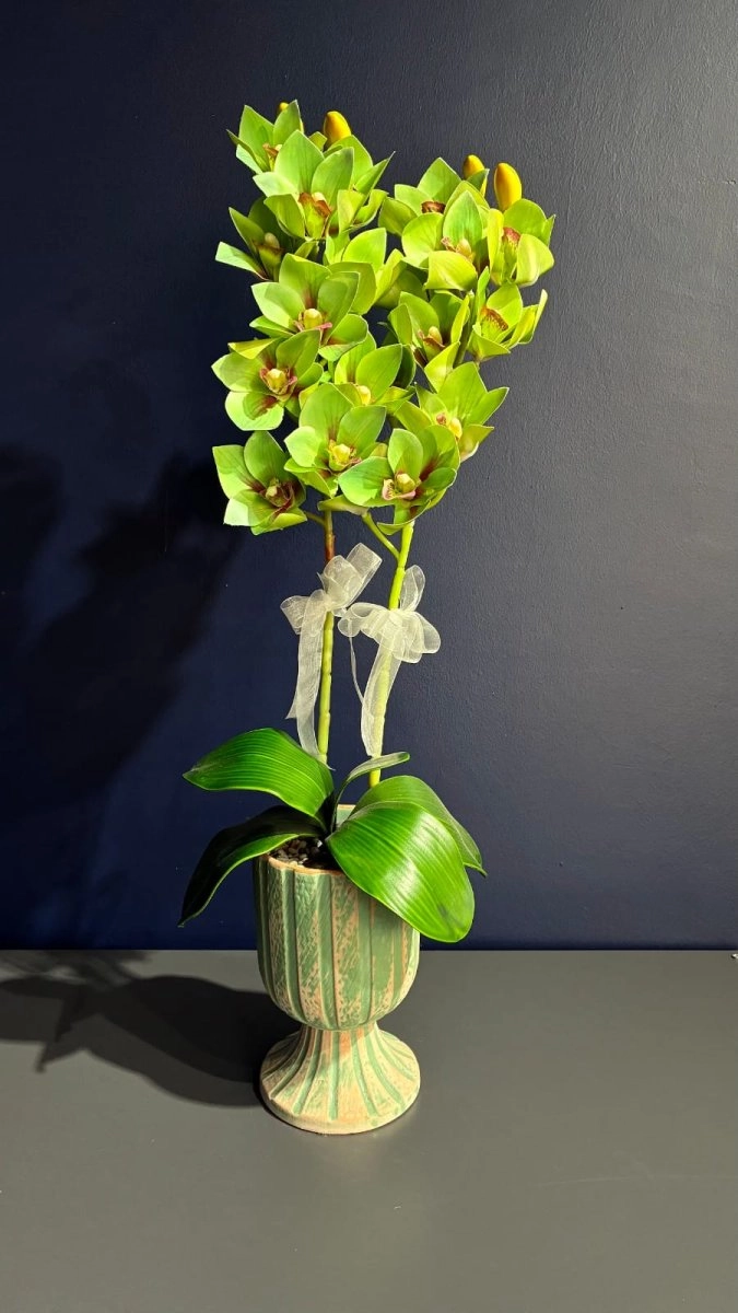 Yeşil Renkli Yapay Çift Dallı Orkide